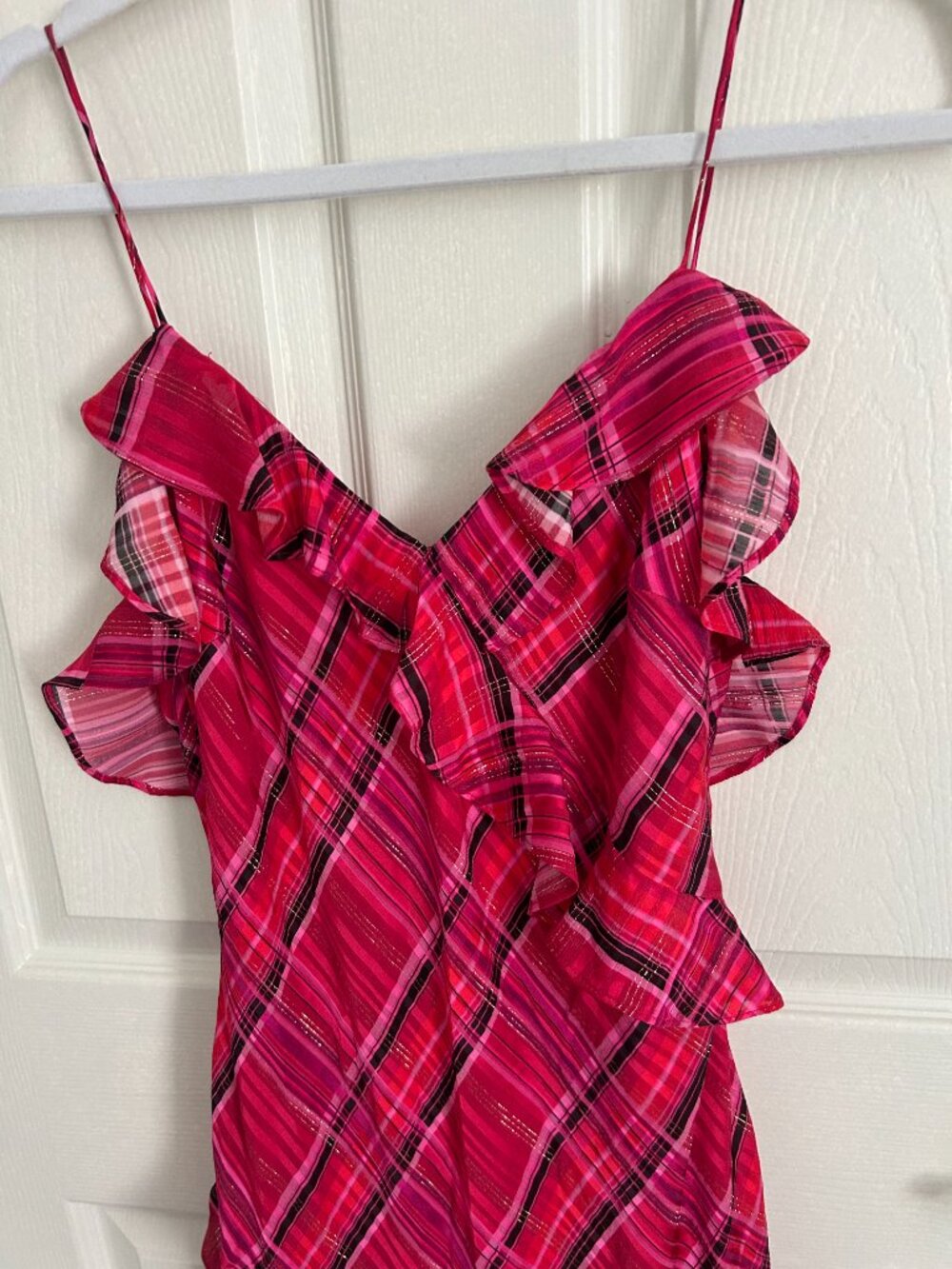 LoveShackFancy Rialto Cheery Red Plaid Metallic Ruffle Maxi Dress NWT - Picture 6 of 8